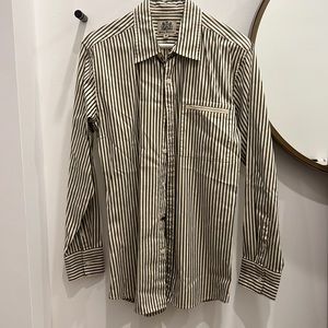Juicy Couture men’s olive green striped button up long sleeve shirt size M